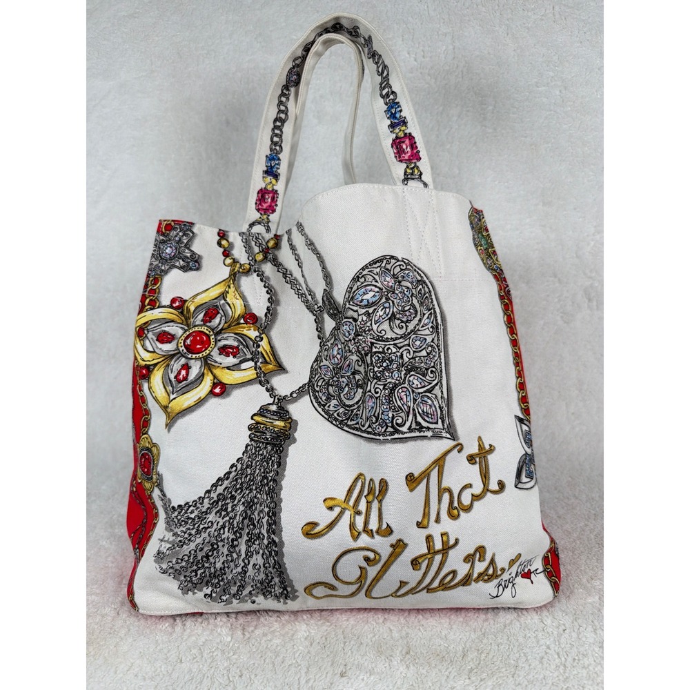 Brighton Tote Bag Women OS White Red All That Glitters Jewelry Graphic Canvas